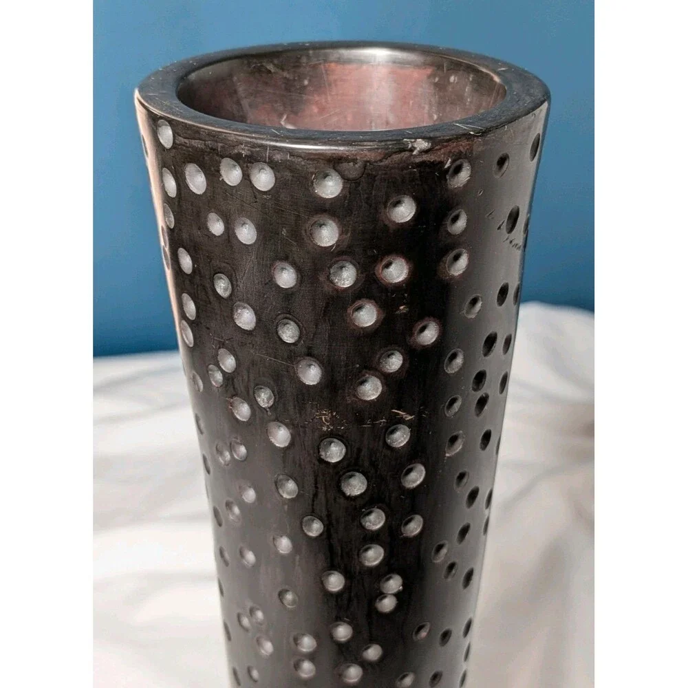 Vintage Besmo Hand-Carved Kenya Dark Slim Tapered Tall Soapstone Vase Brutalist